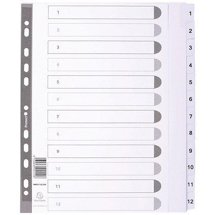 Guildhall File Dividers, 1-12, Mylar Tabs, A4, White