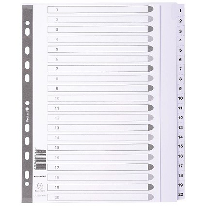Guildhall File Dividers, 1-20, Mylar Tabs, A4, White
