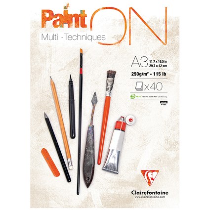 Clairefontaine Paint On Pad, A3, White Paper, 250gsm, 40 Sheets