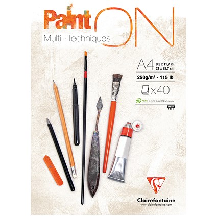 Clairefontaine Paint On Pad, A4, White Paper, 250gsm, 40 Sheets
