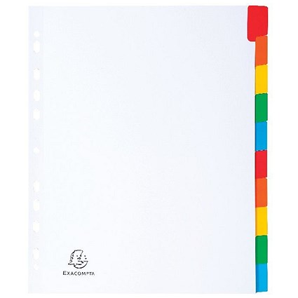 Exacompta Divider Coloured Plastic Tabs 10-Part A4 Maxi White