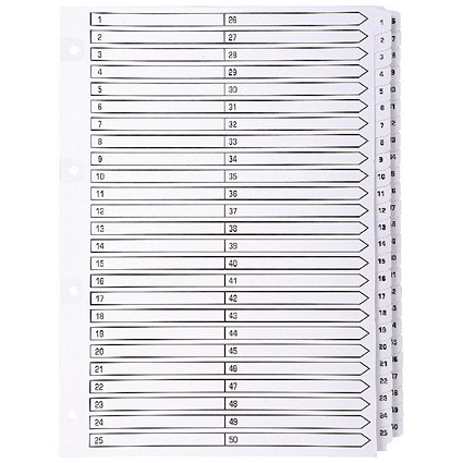 Guildhall File Dividers, 1-50, Mylar Tabs, A4, White
