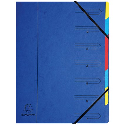 Exacompta A4 Elasticated Organiser Files, 7-Part, Blue
