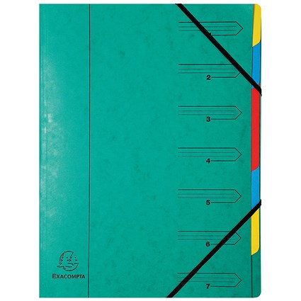 Exacompta A4 Elasticated Organiser Files, 7-Part, Green