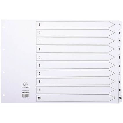 Exacompta Reinforced Board Index Dividers, 1-10, Clear Tabs, A3, White Exacompta Reinforced Board Index Dividers, 1-10, Clear Tabs, A3, White