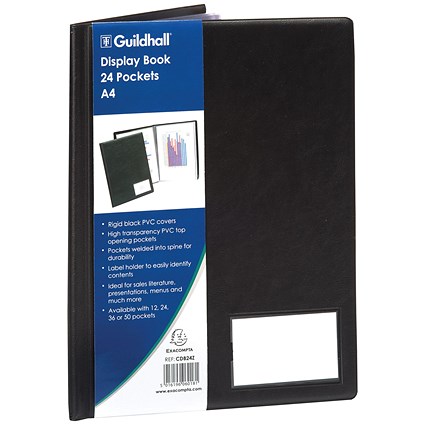 Guildhall A4 Display Book, 24 Pockets, Black