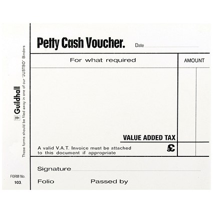 Guildhall Petty Cash Pad 100 Leaves 127x102mm White (Pack of 5) 103 1569