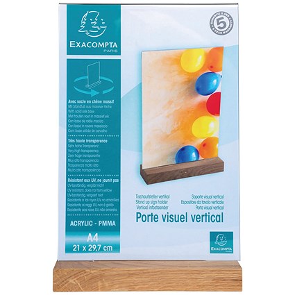 Exacompta Portrait Stand Up Sign Holder A4 with Wood Base
