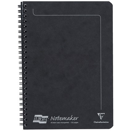 Europa Wirebound Notebook, A5, Ruled & Perforated, 120 Pages, Black, Pack of 10
