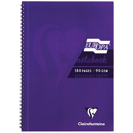 Europa Notebook, A4, Ruled & Perforated, 180 Pages, Purple, Pack of 5