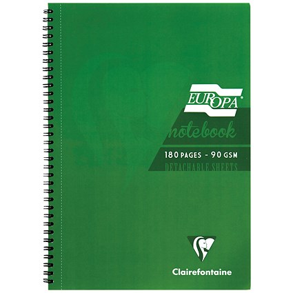Europa Notebook, A5, Ruled & Perforated, 180 Pages, Green, Pack of 5