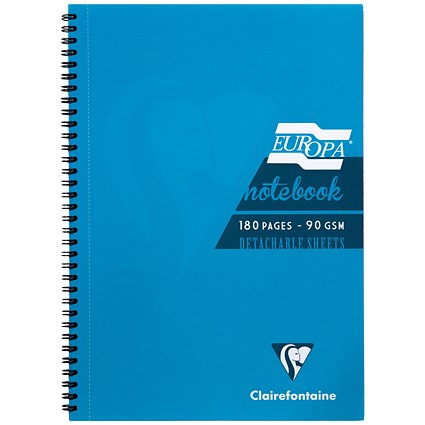 Europa Notebook, A5, Ruled & Perforated, 180 Pages, Turquoise, Pack of 5