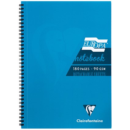 Europa Notebook, A5, Ruled & Perforated, 180 Pages, Turquoise, Pack of 5