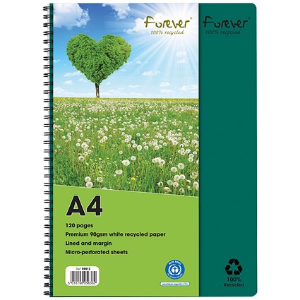 Forever Recycled Notebook, A4, Ruled & Perforated, 120 Pages, Green, Pack of 5