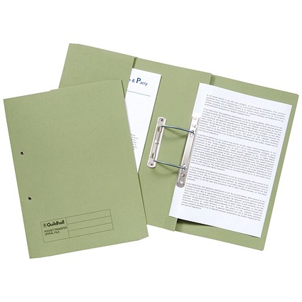 Guildhall Front Pocket Transfer Files, 315gsm, Foolscap, Green, Pack of 25