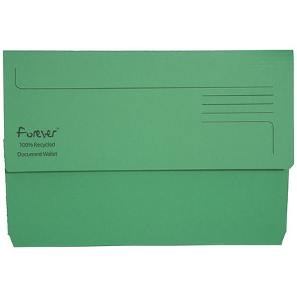 Exacompta Forever Document Wallets, 300gsm, Foolscap, Green, Pack of 25