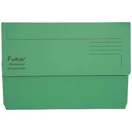 Exacompta Forever Document Wallets, 300gsm, Foolscap, Green, Pack of 25