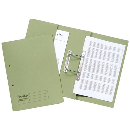 Guildhall Front Pocket Transfer Files, 420gsm, Foolscap, Green, Pack of 25