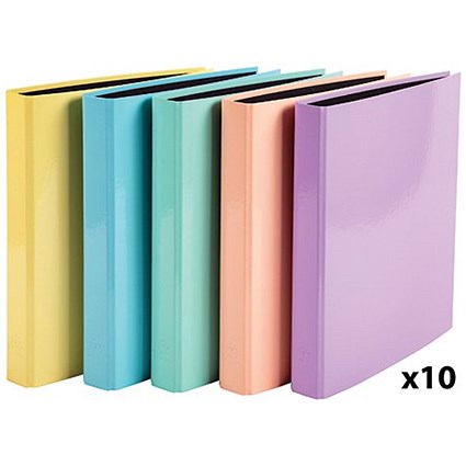 Exacompta Aquarel Ring Binder, A4, 4 D-Ring, 25mm Capacity, Assorted, Pack of 10