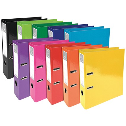 Exacompta Iderama A4 Lever Arch Files, 70mm Spine, Plastic, Assorted, Pack of 10