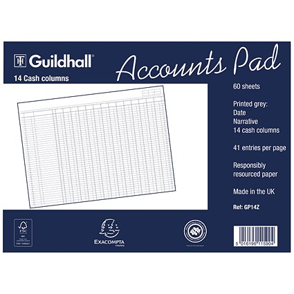 Guildhall 14-Column Cash Account Pad 298x406mm GP14