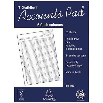 Guildhall 6-Column Cash Account Pad A4 GP6 Guildhall 6-Column Cash Account Pad A4 GP6