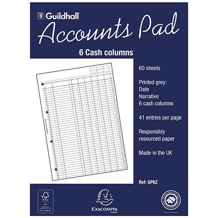 Guildhall 6-Column Cash Account Pad A4 GP6