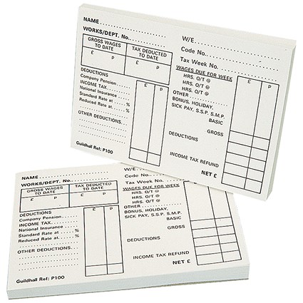 Guildhall Pay Slip Pad, 100 Sheets Per Pad, Pack of 5