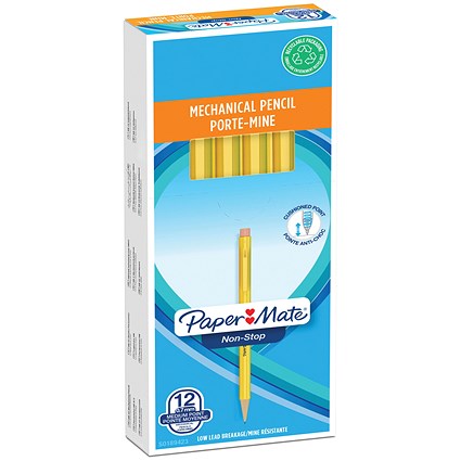 Paper Mate Non-Stop Automatic Pencil, Yellow Barrel, Pack of 12