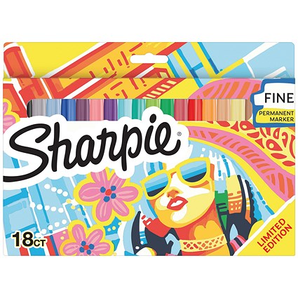 Sharpie Permanent Markers, Fine Colouring Pens, Assorted, Pack of 18