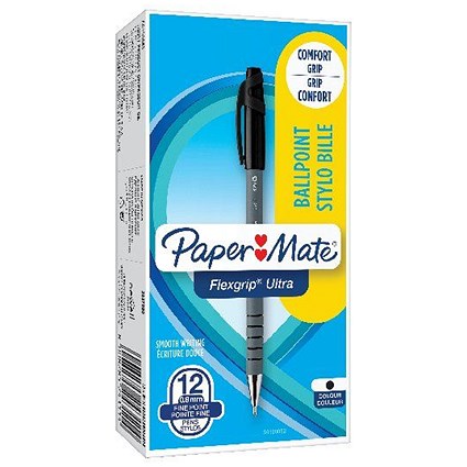 Paper Mate Flexgrip Ultra Ball Point Pen, Fine, Black, Pack of 12