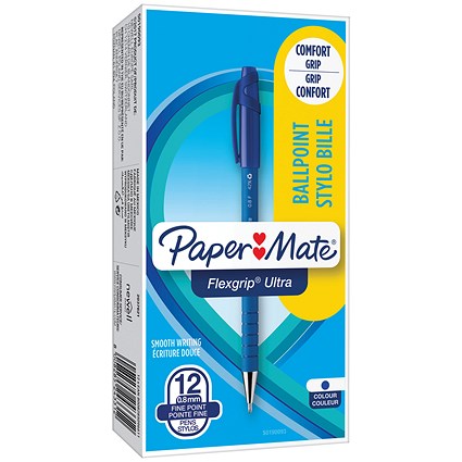 Paper Mate Flexgrip Ultra Ball Point Pen, Fine, Blue, Pack of 12