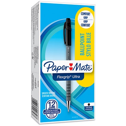 Papermate Flex Grip Ultra Ballpoint Pen - Medium - Black (Blister of 2), 2027739