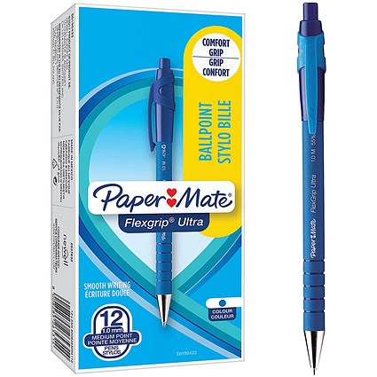 Paper Mate Flexgrip Retractable Ball Pen, Blue, Pack of 12
