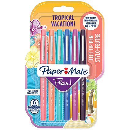 Paper Mate Flair Felt Tip Pen Medium 0.7mm Tropical (Pack of 6)