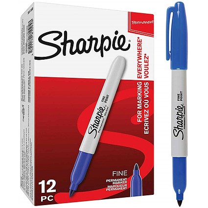 Sharpie Permanent Marker, Fine, Blue, Pack of 12