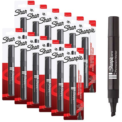 Sharpie W10 Permanent Marker Chisel Tip Black Blister (Pack of 12) S0192667