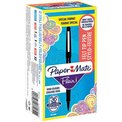 Paper Mate Flair Felt Tip Pens Medium Black (Pack of 36)