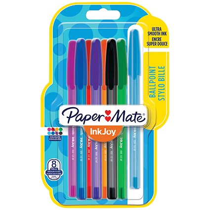 Paper Mate Inkjoy 100 Stick Ballpoint Pen, Assorted, Pack of 8