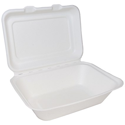 Edenware Bagasse Clamshell Regular Meal Box, 178x127mm, White, Pack of 500 Edenware Bagasse Clamshell Regular Meal Box, 178x127mm, White, Pack of 500