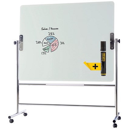 Bi-Office Glass Magnetic Revolving Whiteboard, Chrome Structure, 1500x1200mm