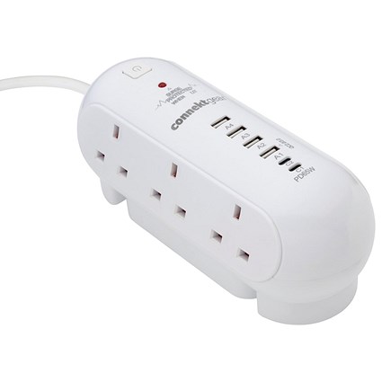 Connekt Gear 2m Desktop 6 Way Surge Protector With 4 USB-A and 2 USB-C 65W