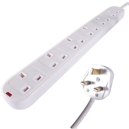 Connekt Gear Surge Protected Power Extension Lead, 6 Sockets, 2m Lead, White Connekt Gear Surge Protected Power Extension Lead, 6 Sockets, 2m Lead, White