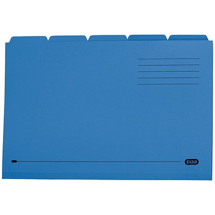 Elba Tabbed Folders, 250gsm, Set of 5, Foolscap, Blue, Pack of 20