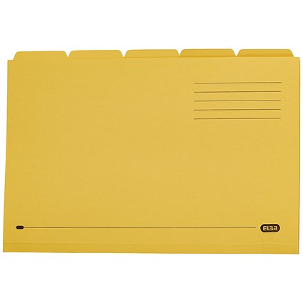 Elba Tabbed Folders, 250gsm, Set of 5, Foolscap, Yellow, Pack of 20