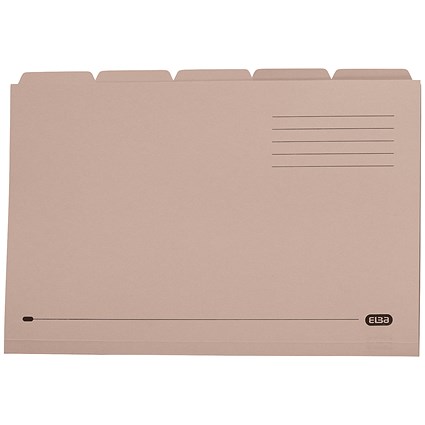 Elba Economy Tabbed Folders, 170gsm, Set of 5, Foolscap, Buff, Pack of 20