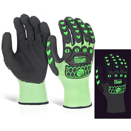 Gloveszilla Glow In The Dark Foam Nitrile Gloves, Green, Large