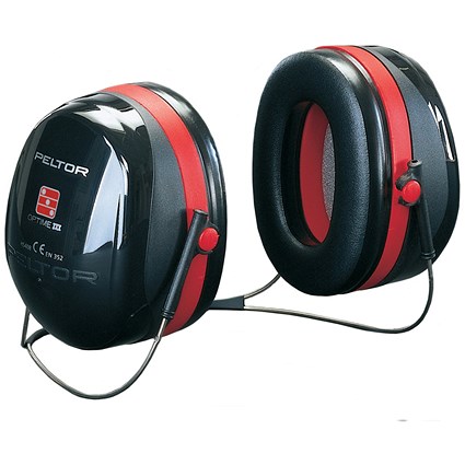 3M Peltor Optime III Neckband Ear Defenders, Black & Red 3M Peltor Optime III Neckband Ear Defenders, Black & Red