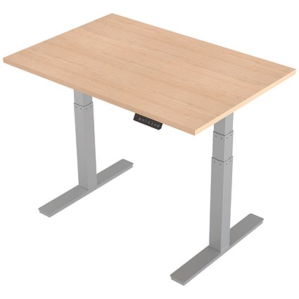 Air Height Adjustable Desk, 1200mm, Silver Legs, Maple
