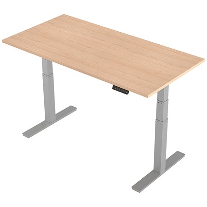 Air Height Adjustable Desk, 1600mm, Silver Legs, Maple